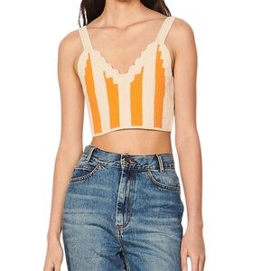 Sandro Crocheted Orange and Cream Striped Women's Top